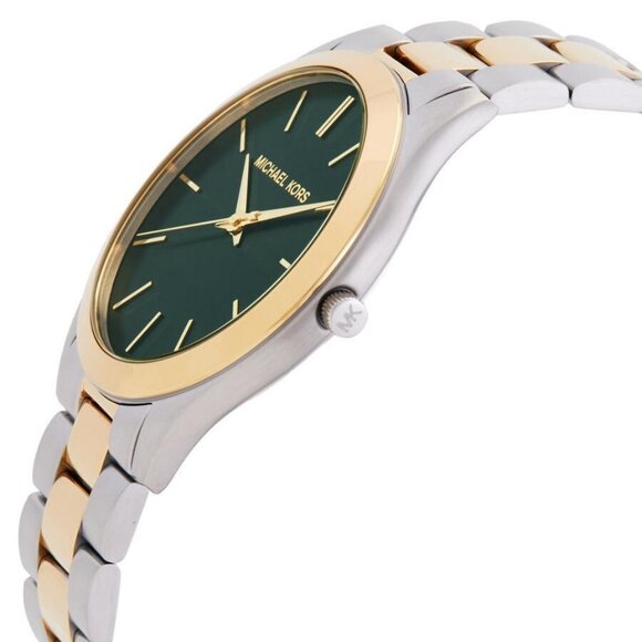 NWT Authentic Michael Kors Slim Runway Quartz Green Dial Men's Watch - Picture 2 of 3